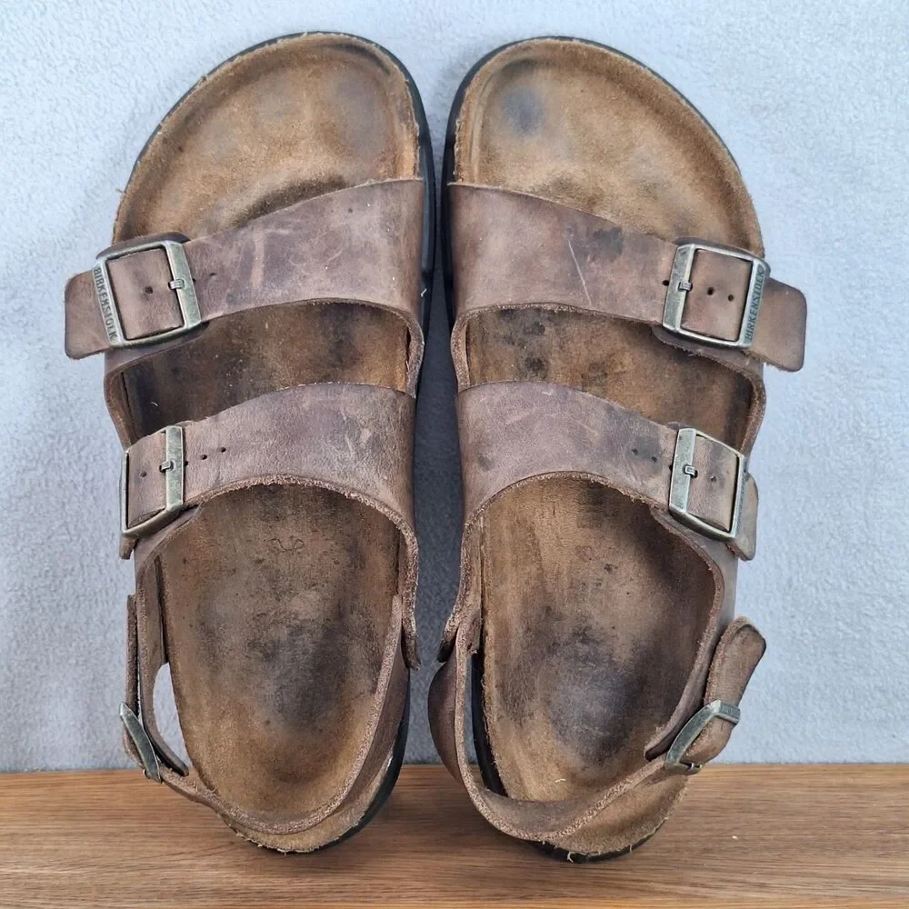 Birkenstock Milano Men's 11.5 12 EU 45 Faded Khaki Leather Sandals Germany
